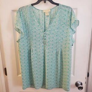 Cynthia Rowley sz 2X ditsy floral top short slv beach garden cottage spring work